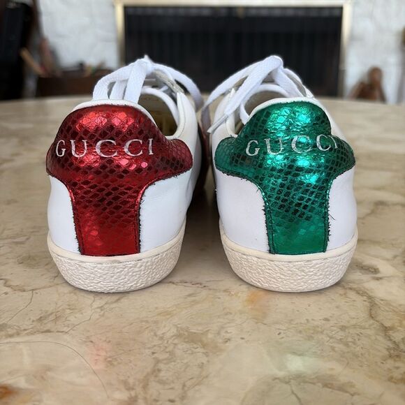 Gucci Ace Leather Sneakers Red/Green/Bee Embroidered - Picture 9 of 13